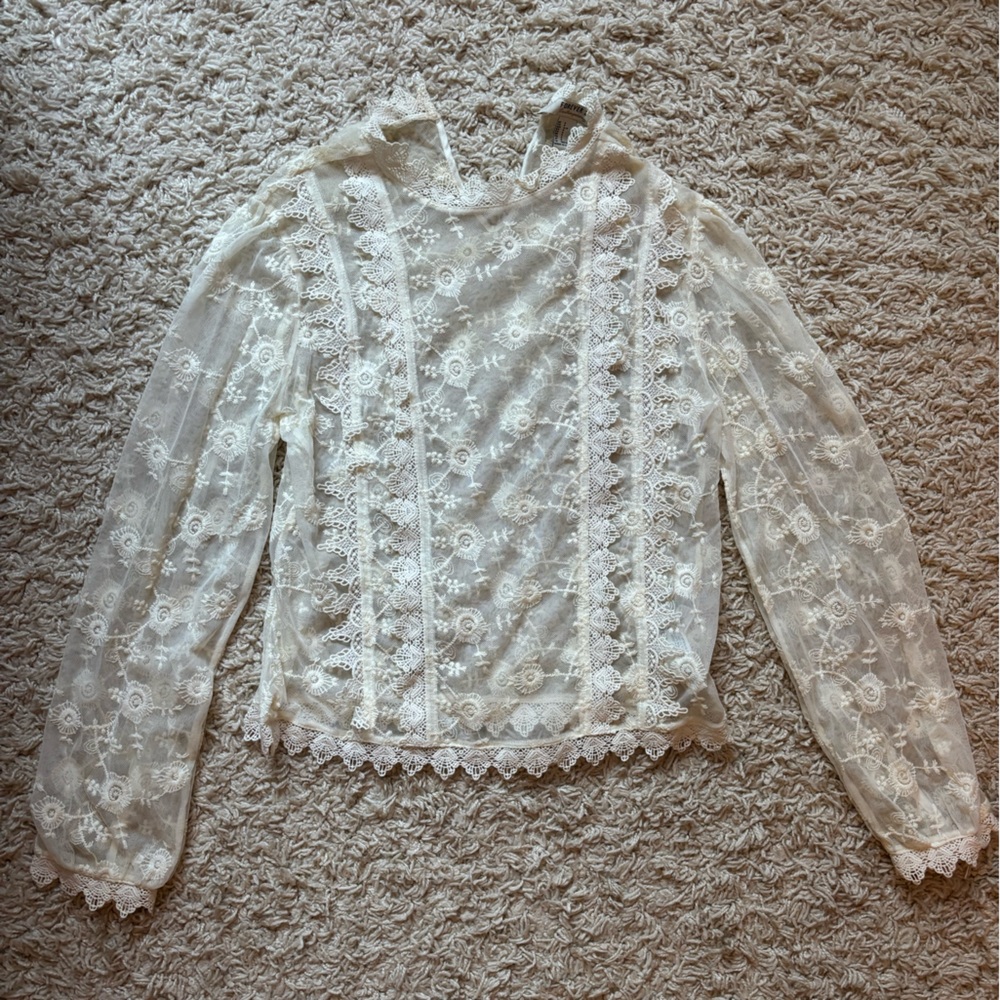 Forever 21 Cream Sheer Lace Blouse